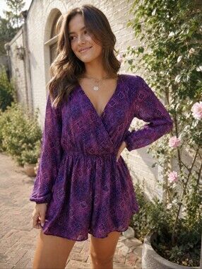 American Eagle Boho Purple Wrap Romper Size Large NWT